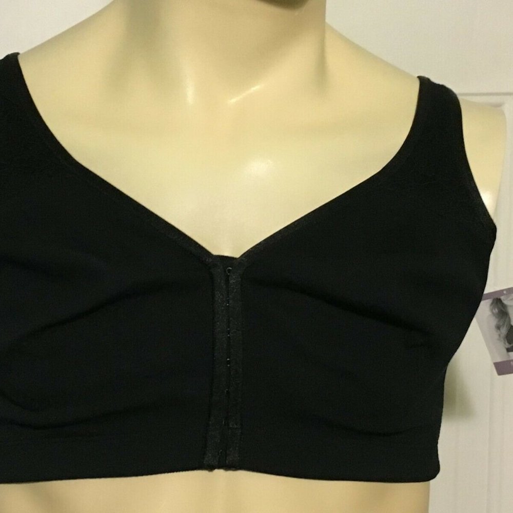 Catherines Front Close Closure Bra No Wire With Lace Cotton Black Plus Size 52B